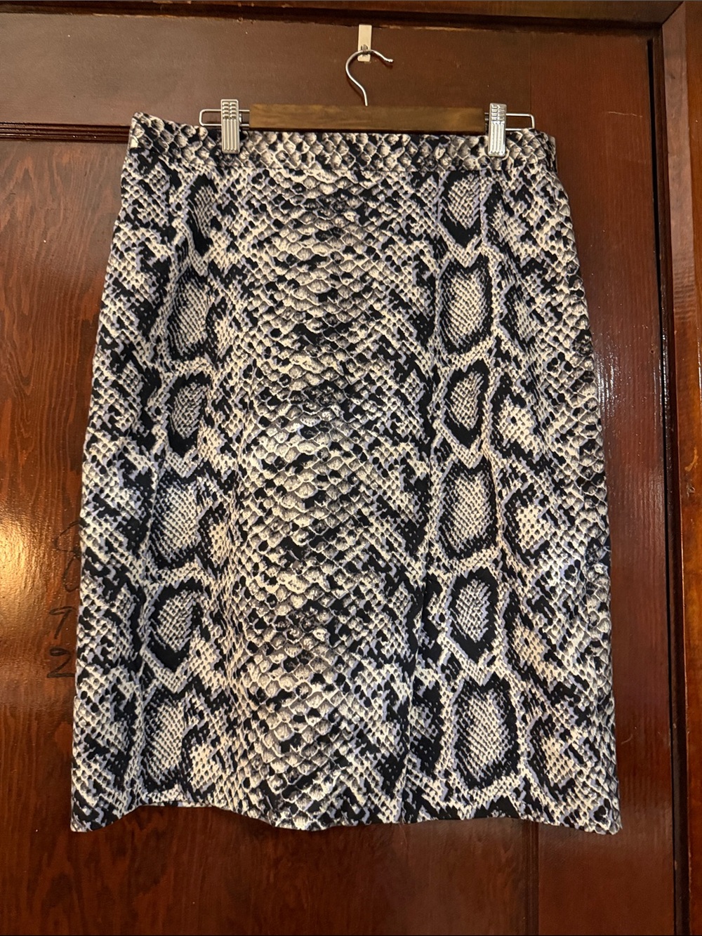 Nanette Lepore Black and Cream Snake-Print Midi Skirt
